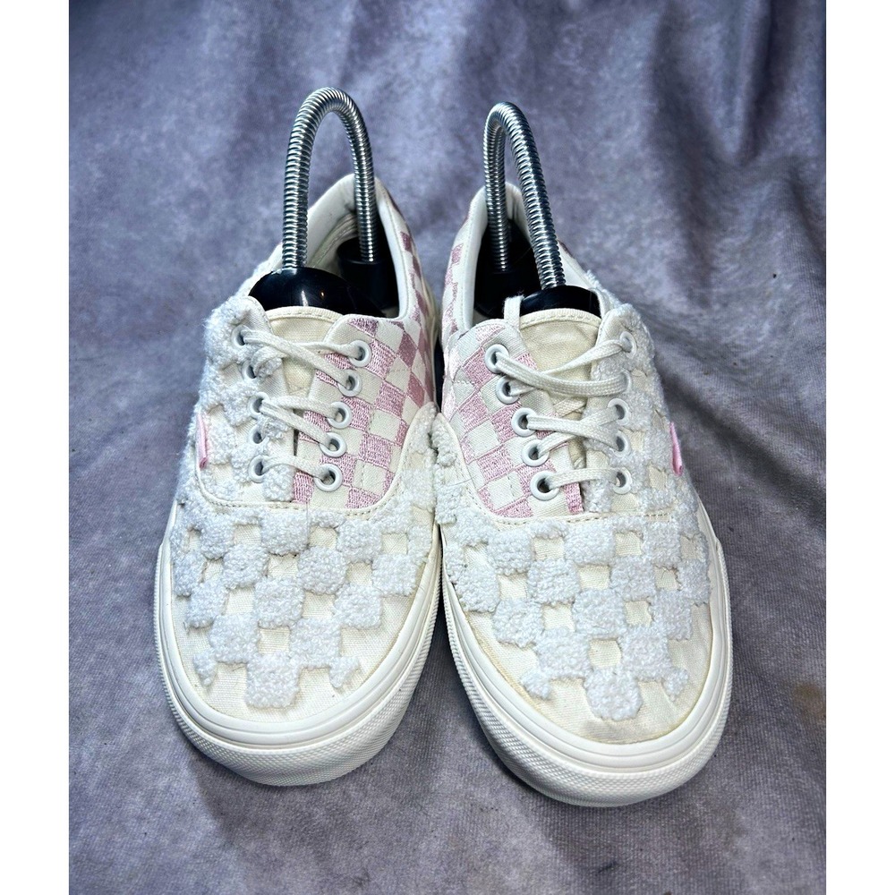 Vans Women's 8 Checkerboard Pink White Terry Cloth Lace Up Sneakers Shoes